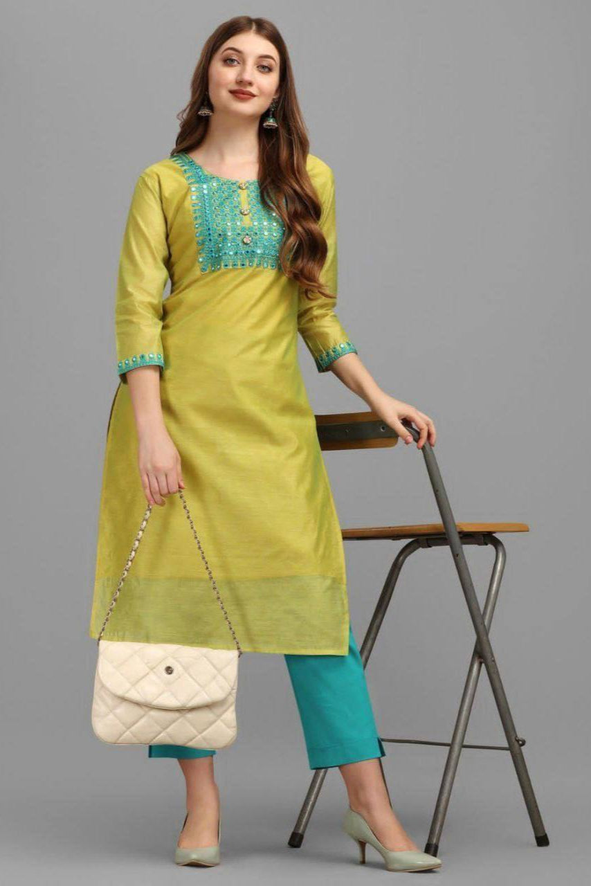 CHANDERI COTTAN EMBRIODRY KURTI