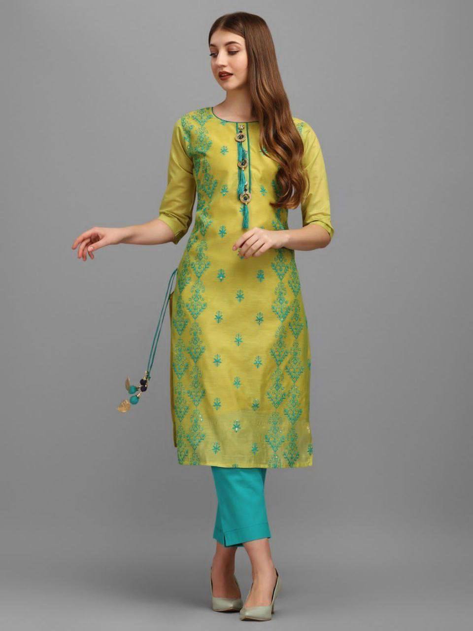 CHANDERI COTTAN EMBRIODRY KURTI