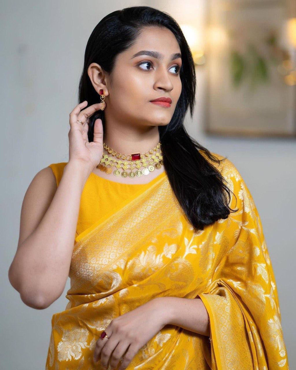 Featherlight Banarasi Wedding Drape Crafted from Organic Lichi Silk Saree