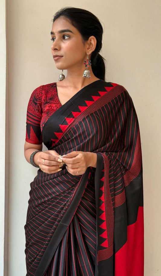 Artisan Saree Crafted in Semi Gaji Silk with Ajrakh Bandhej Patterns