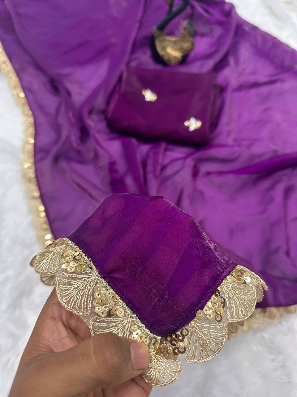 Soft Space Silk Designer Saree with Golden Sequins Work