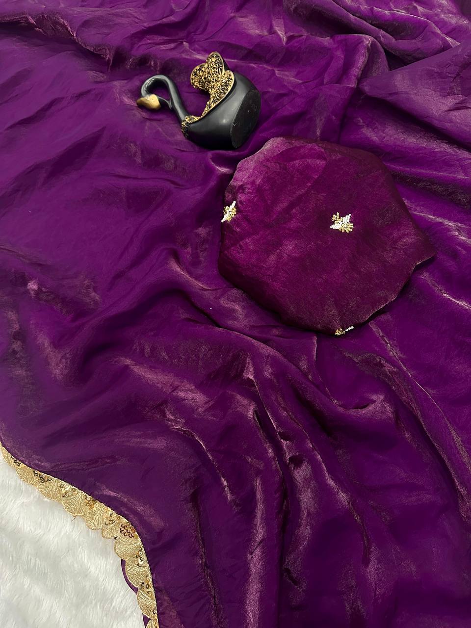 Soft Space Silk Designer Saree with Golden Sequins Work