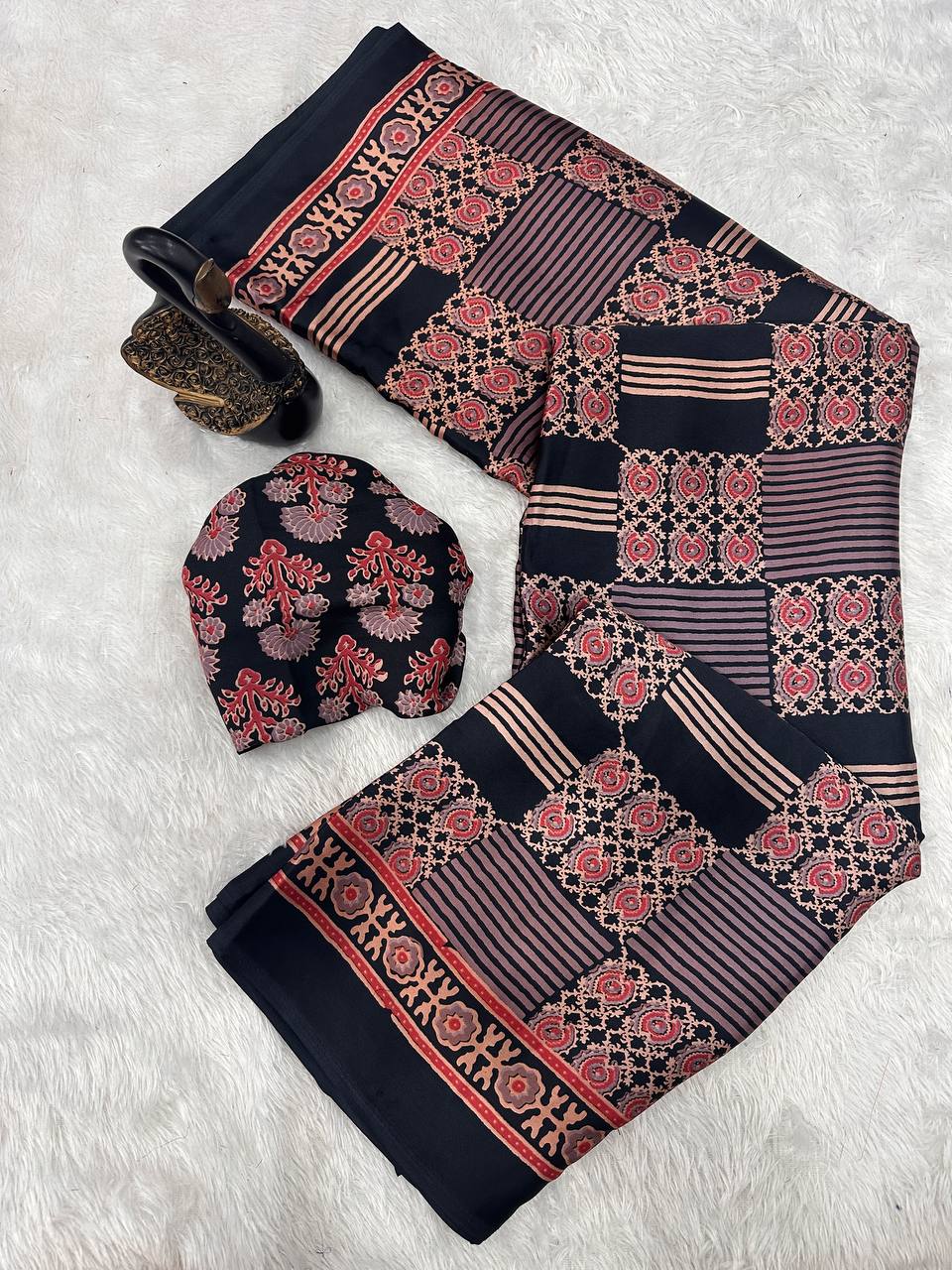 Authentic Saree Crafted in Semi Gaji Silk with Ajrakh Bandhej Art