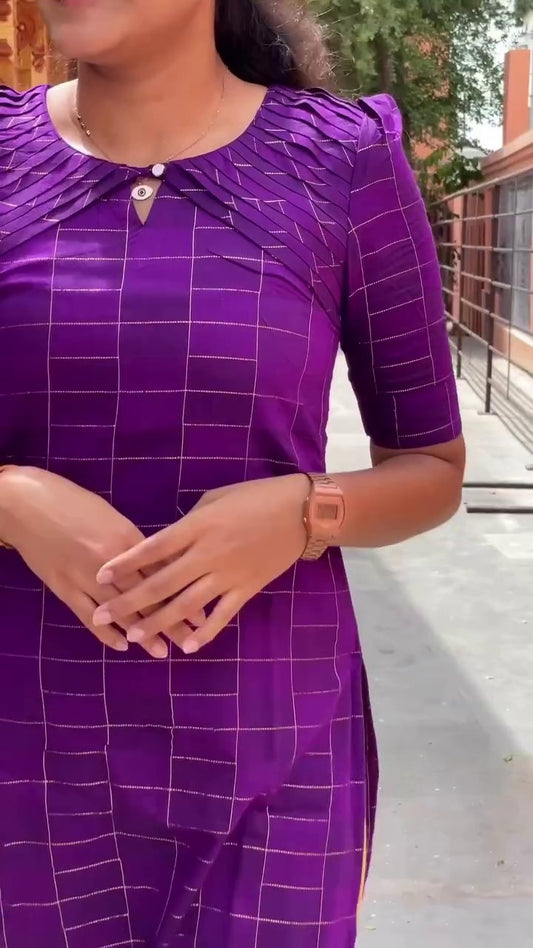 Purple Pleated Yoke Kurti