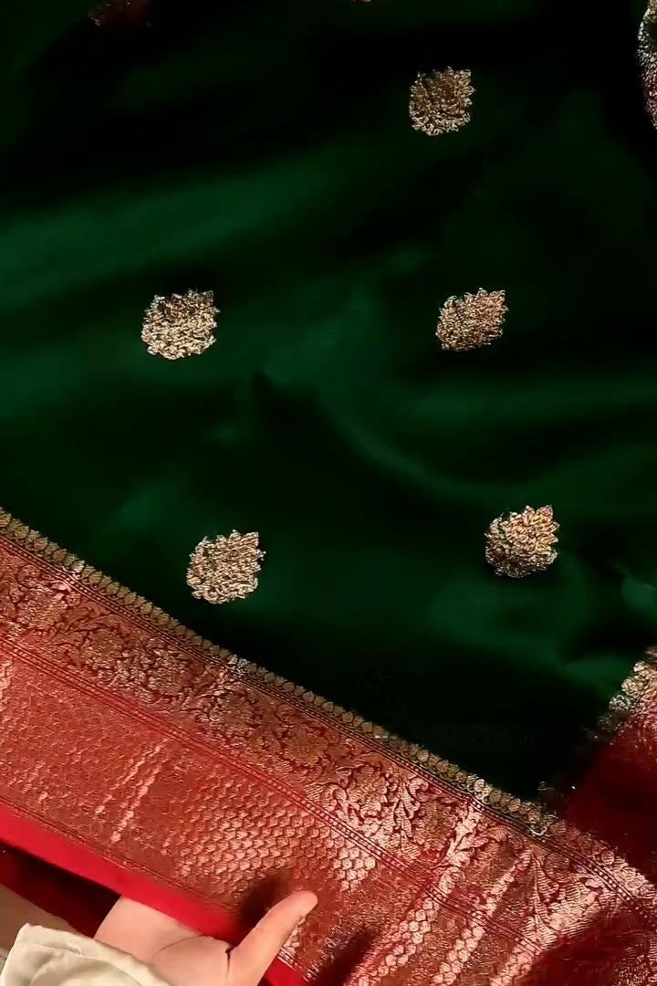 Ruby Green Silk Saree