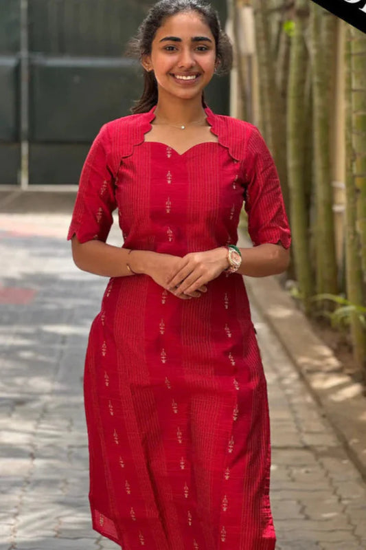 Red Raw Silk Kurti with lining