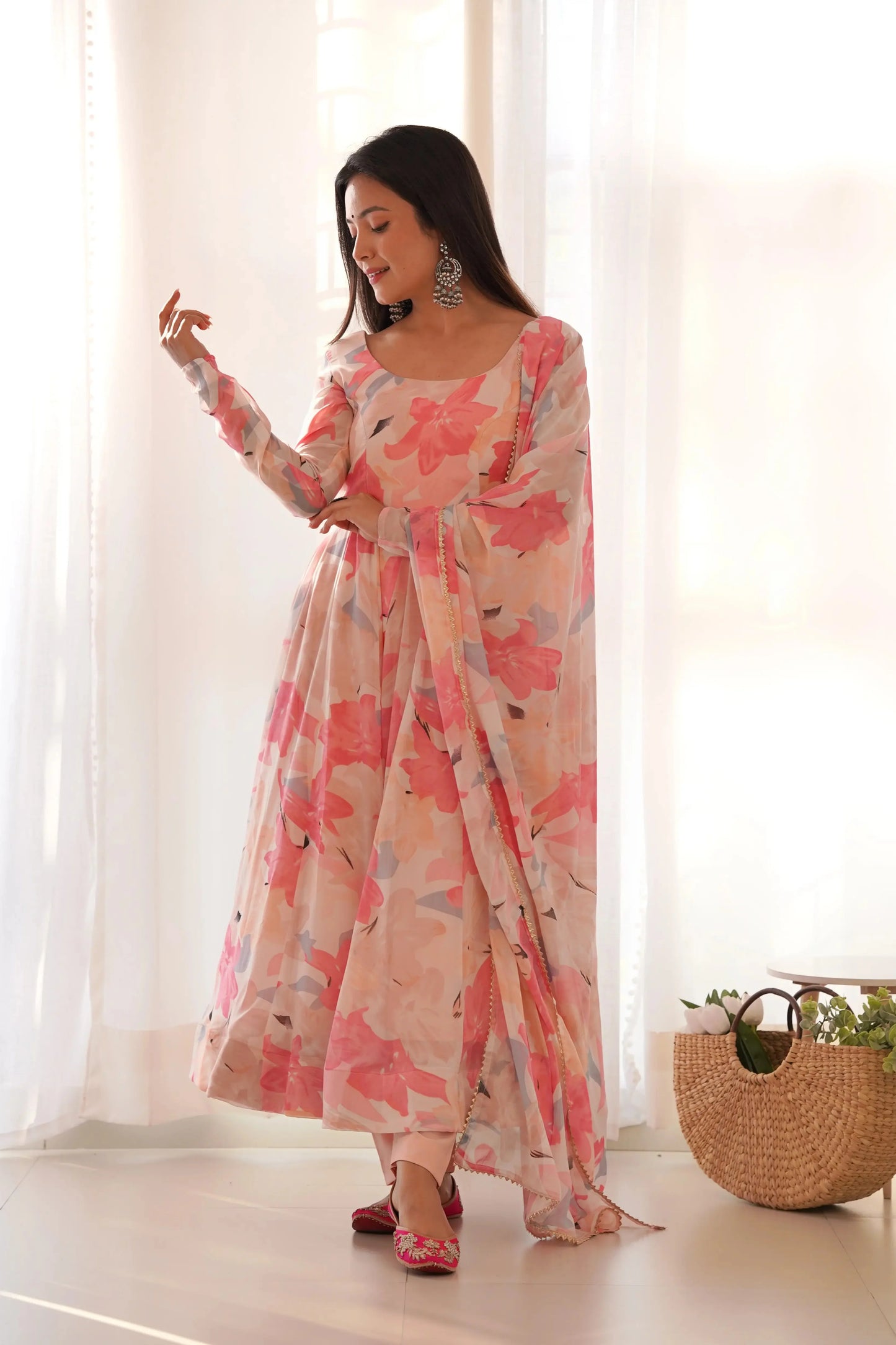 265-PINK FLOWER ANARKALI