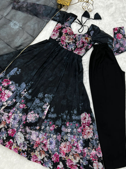 261-BLACK FLOWER ANARKALI