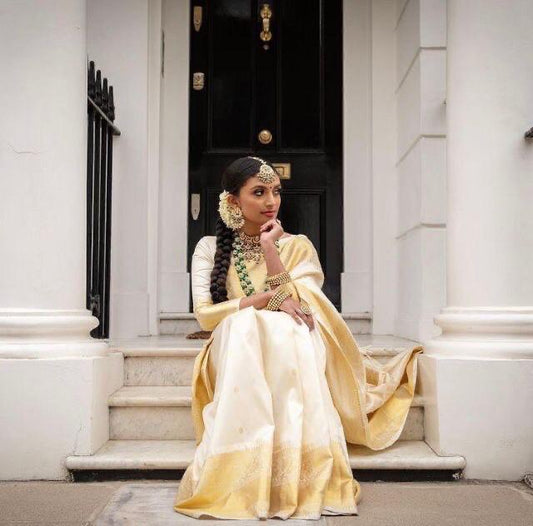 Comfort-Fit Banarasi Inspired Saree Crafted in Smooth Lichi Silk