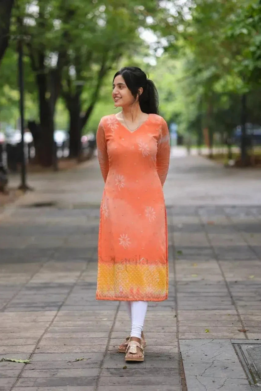 ORANGE KURTI WITH SCRUNCHIES