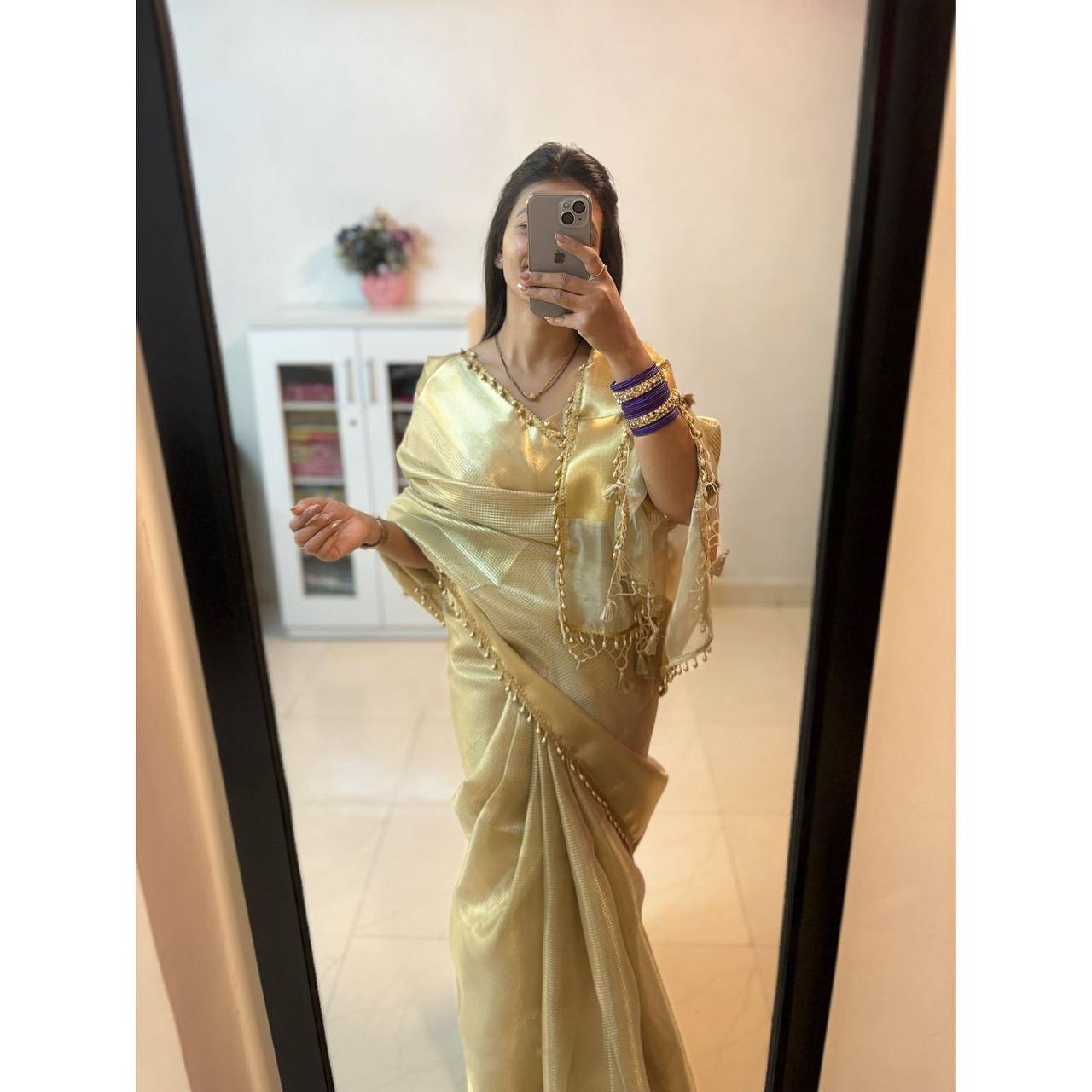 Nayanthara Inspired Banarasi Golden Tissue Silk Saree