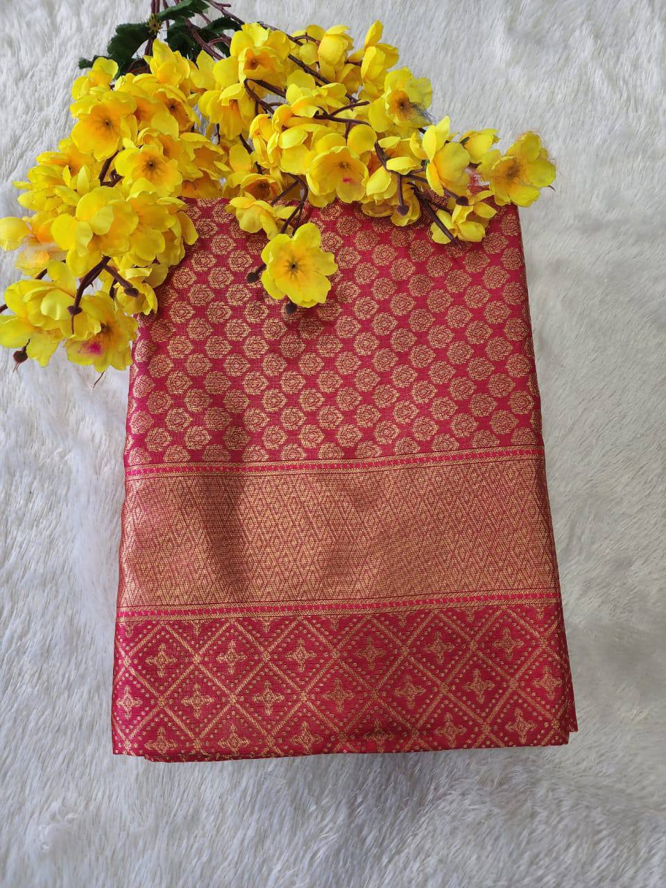 Elegant Pink Silk Saree with Subtle Woven Texture