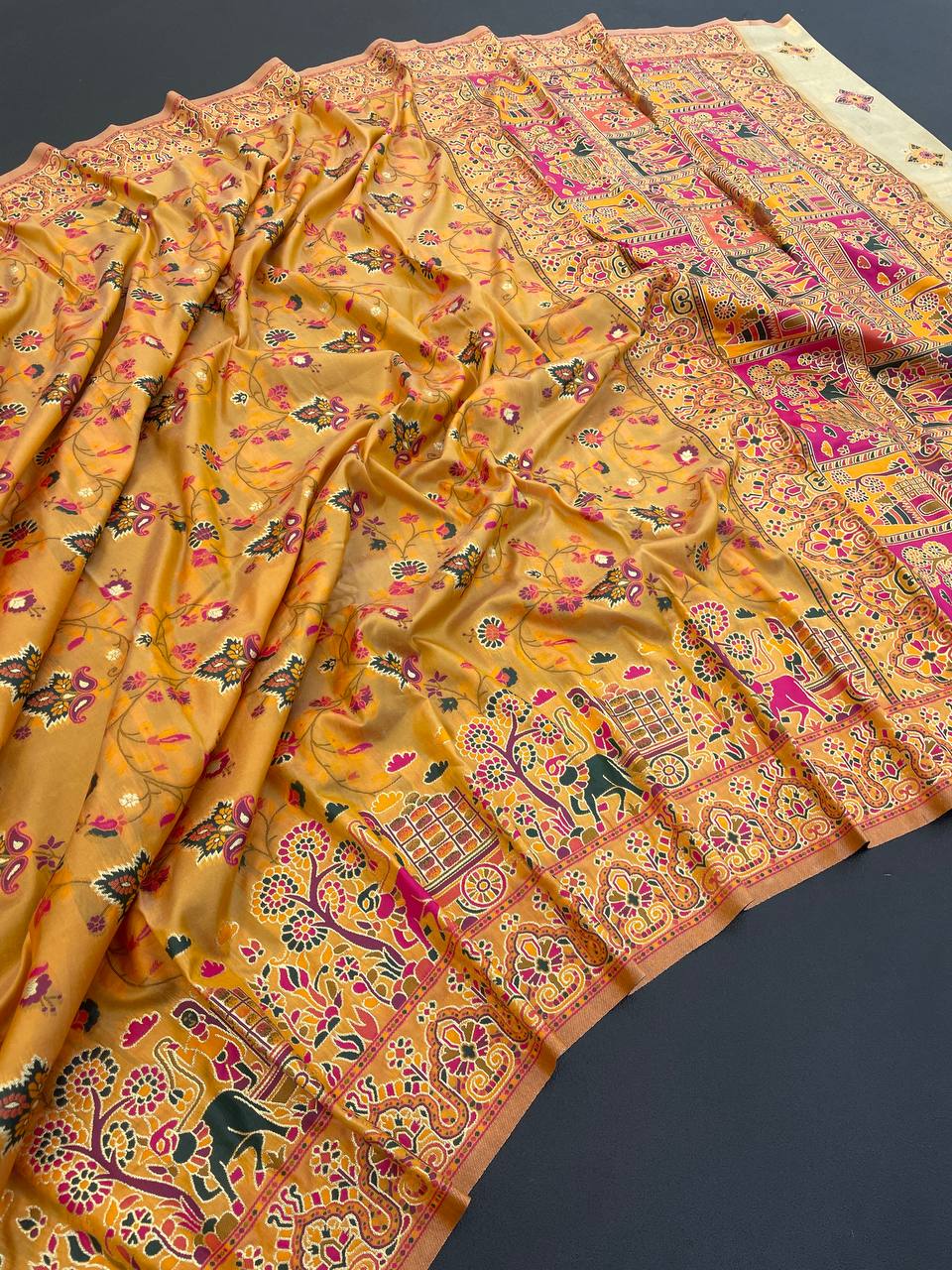 Rajwadi Pashmina Silk Weaving Saree with Kashmiri Pallu