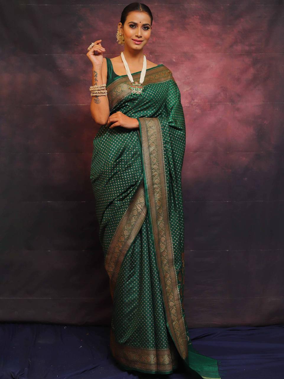 Graceful Organic Banarasi Lichi Silk Wedding Saree