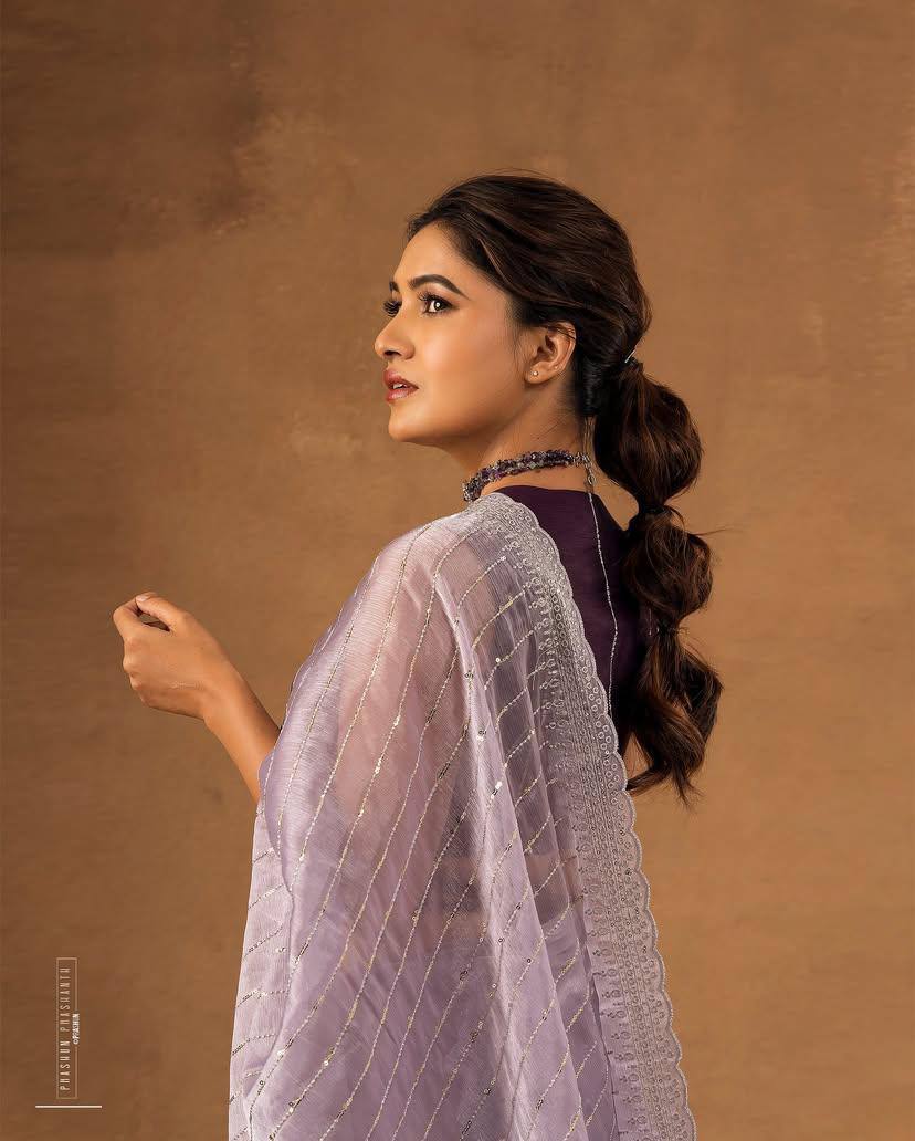 Soft Burberry Fabric Designer Saree with Sequins & Zari Work