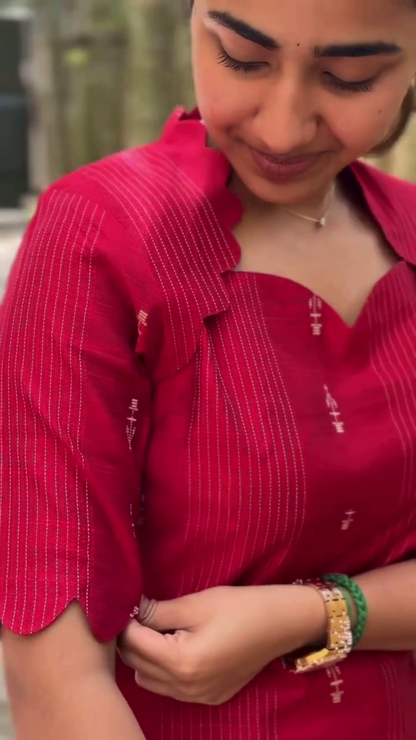 Red Raw Silk Kurti with lining