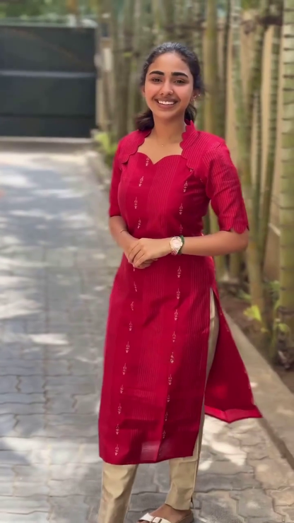 Red Raw Silk Kurti with lining